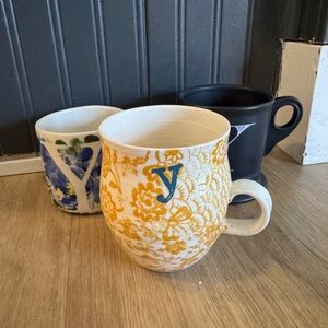 Set of 3 Anthropologie “Y” Mugs